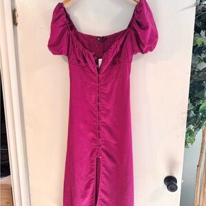 Zara Pink Midi Sundress with Puff Sleeves and Sweetheart Neckline